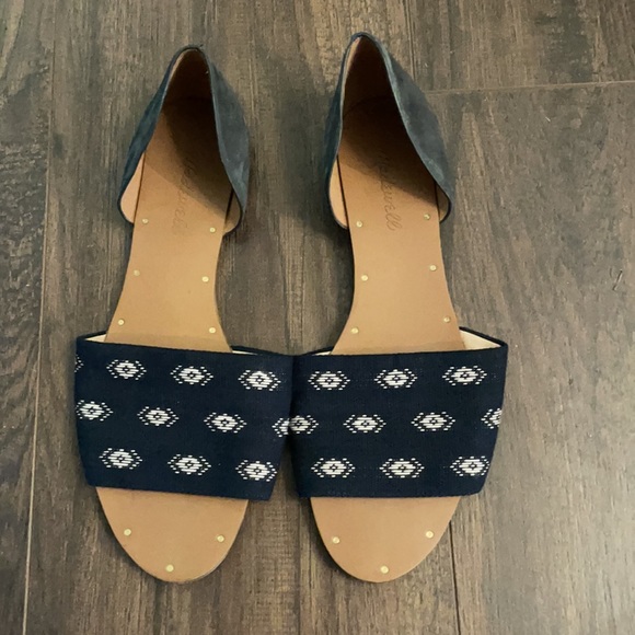 Madewell Thea Sandals Navy Blue Woven Flats. Sz 8 - Picture 2 of 7